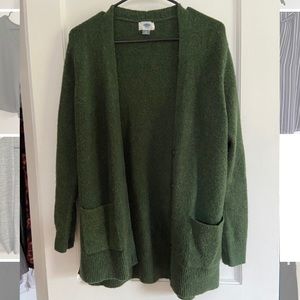 Warm forest green knit long line cardigan